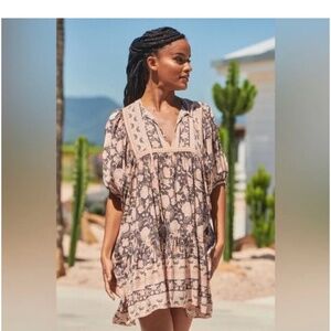 NWT Jaase Alice Quartz Print Charcoal Peach Boho Mini Dress